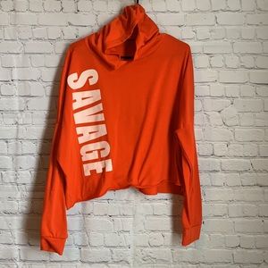 Charlotte Russe Plus Size SAVAGE Hoodie-2X-Orange/Red & White